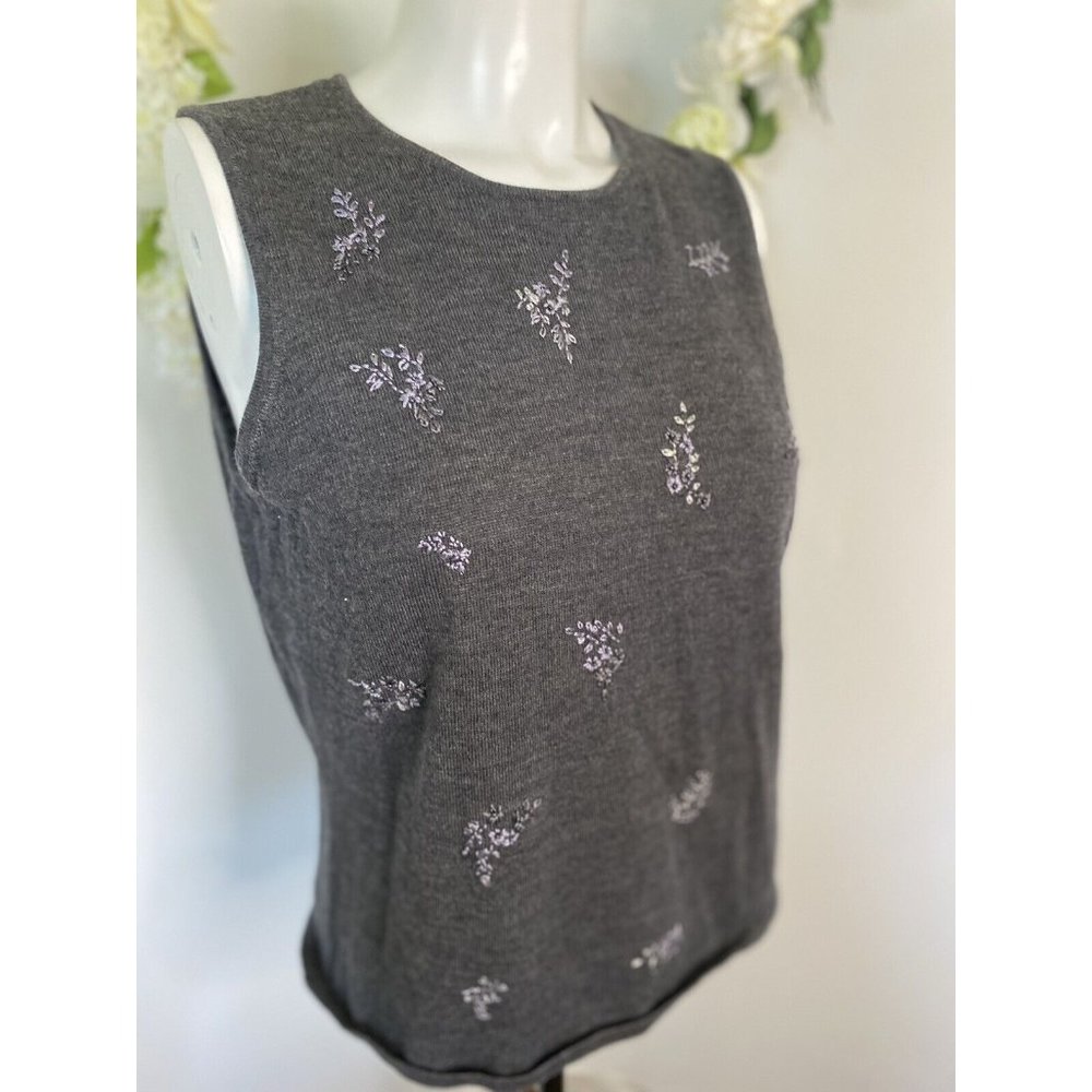 Vtg Lord & Taylor Embroidered 100% Extra Fine Merino Wool Tank Top Sweater SZ L